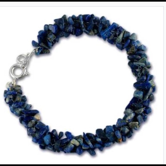 Lapis Lazuli Sterling Silver ClusterBracelet. Buy and get matching earring free - Picture 2 of 5